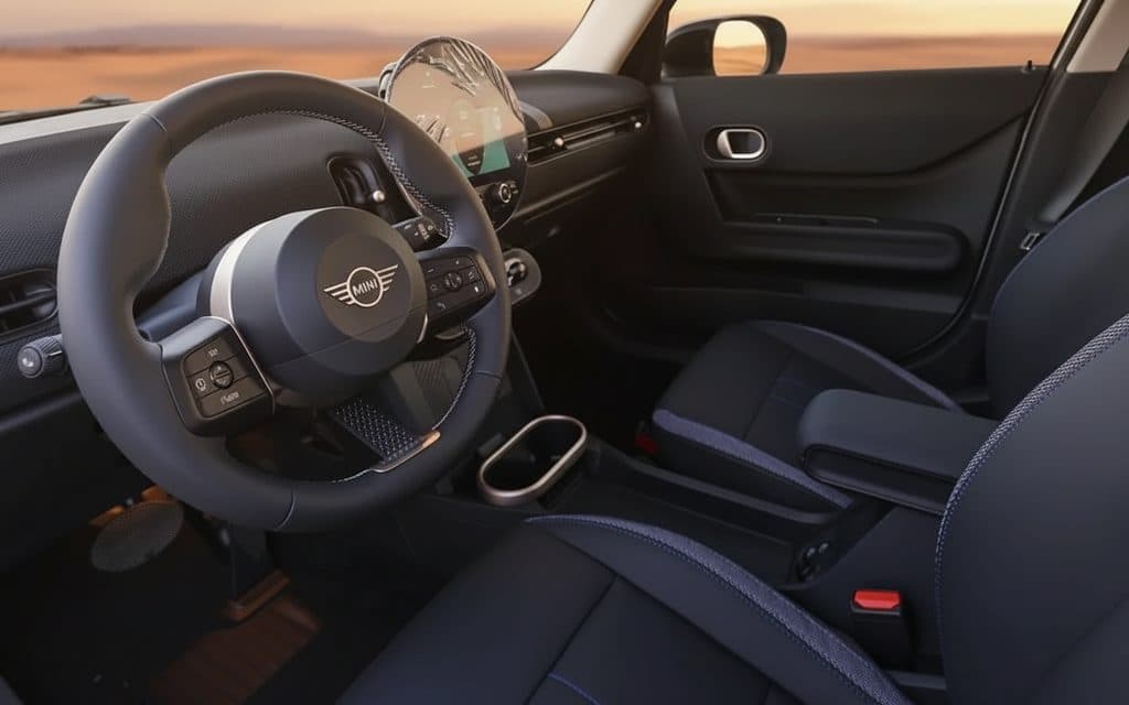 Mini Cooper 2025 interior view showing trim – rental in Dubai