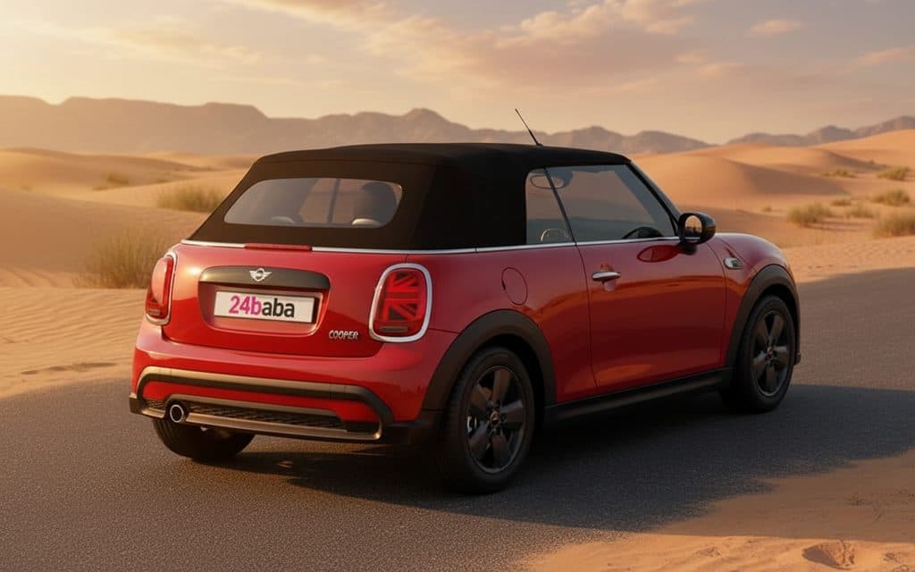 Mini Cooper 2023 Red rear view showing taillights – rental in Dubai