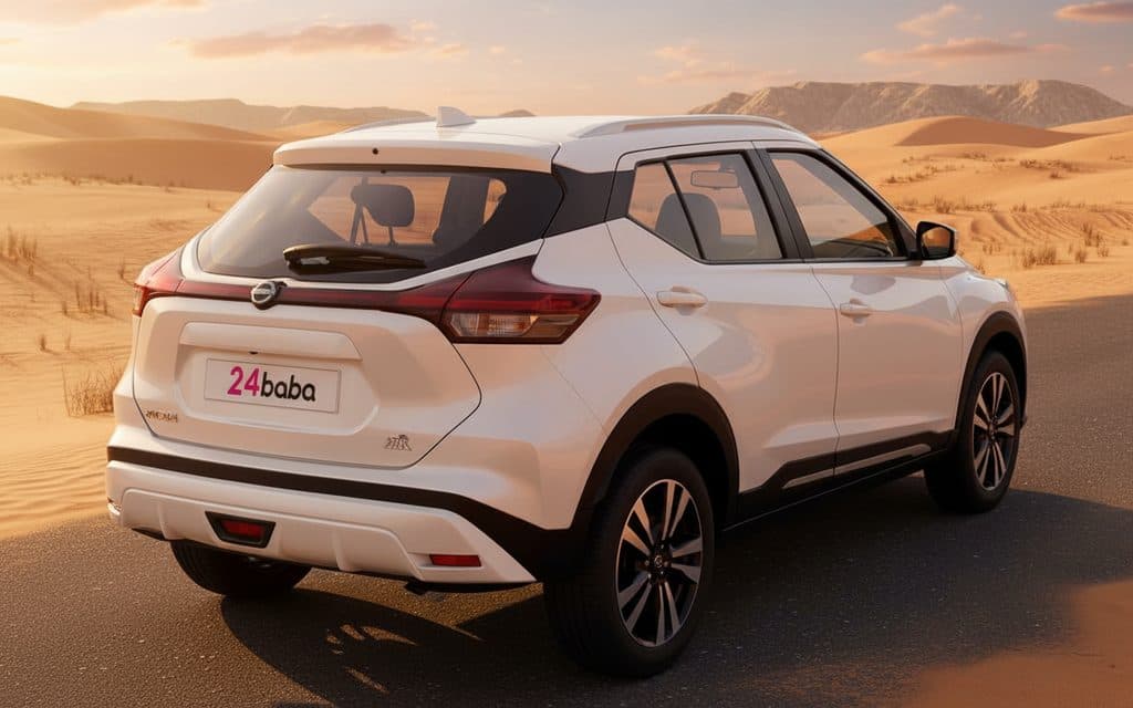 Nissan Kicks 2024 White rear view showing taillights – rental in Dubai