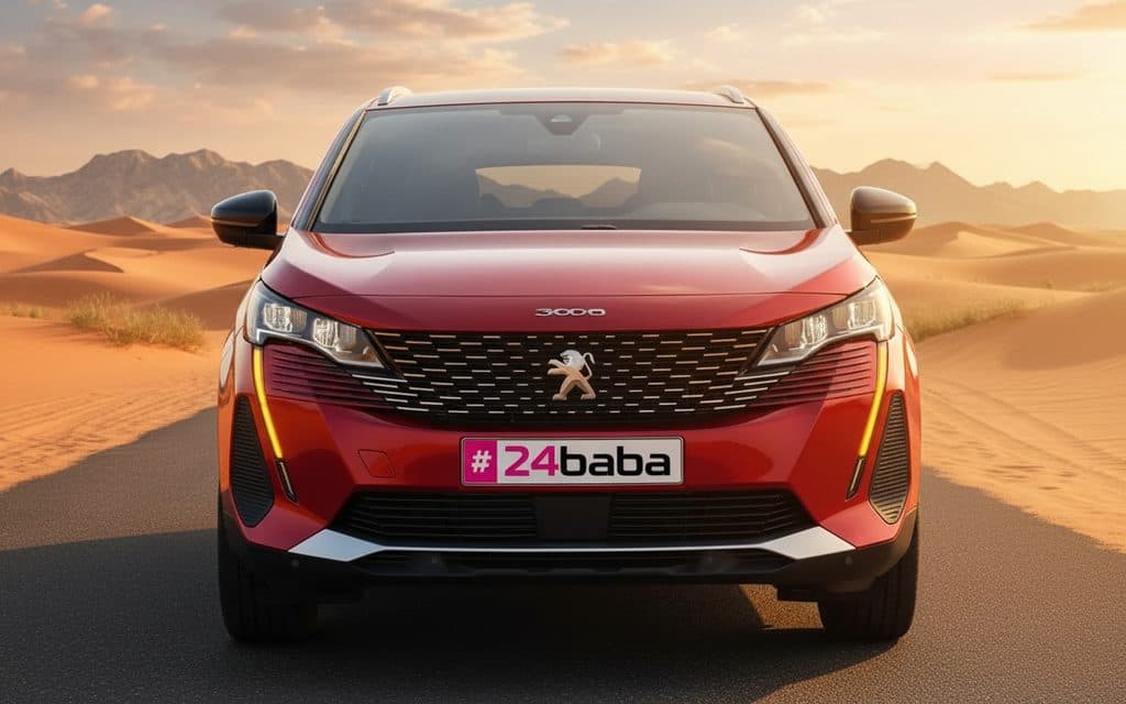 Peugeot 3008 2024 Red front view with headlights – rental in Dubai