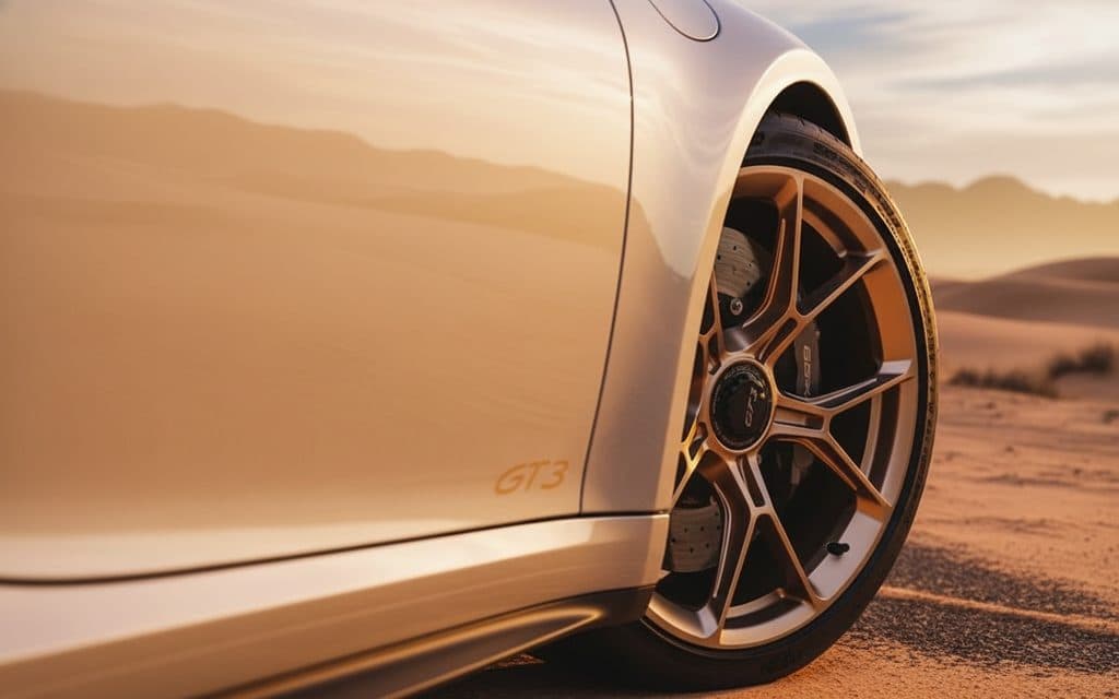 Porsche 911 2024 alloy wheel close up – rental in Dubai