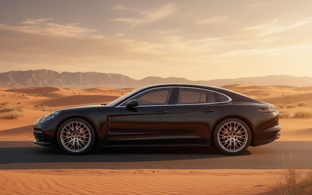 Porsche Panamera 2025 Black side profile – rental in Dubai