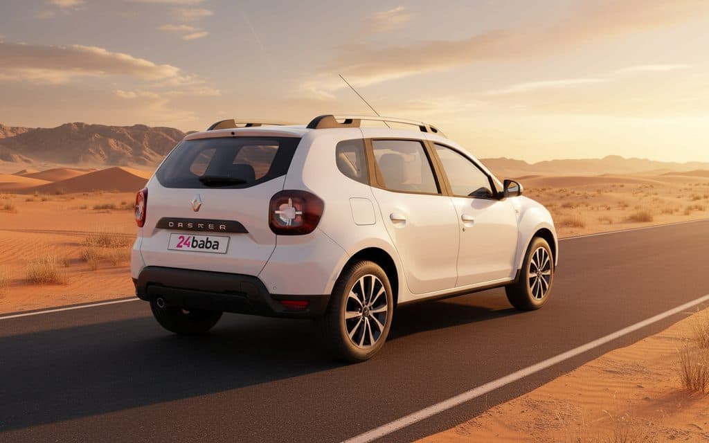 Renault Duster 2023 White rear view showing taillights – rental in Dubai