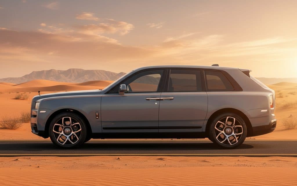 RollsRoyce Cullinan 2024 Grey side profile – rental in Dubai