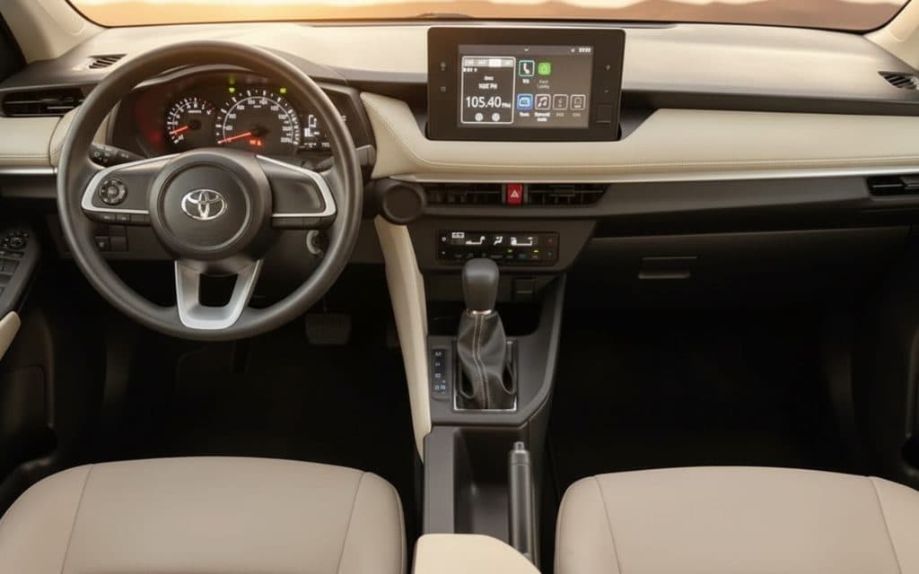 Toyota Yaris 2025 interior view showing trim – rental in Dubai