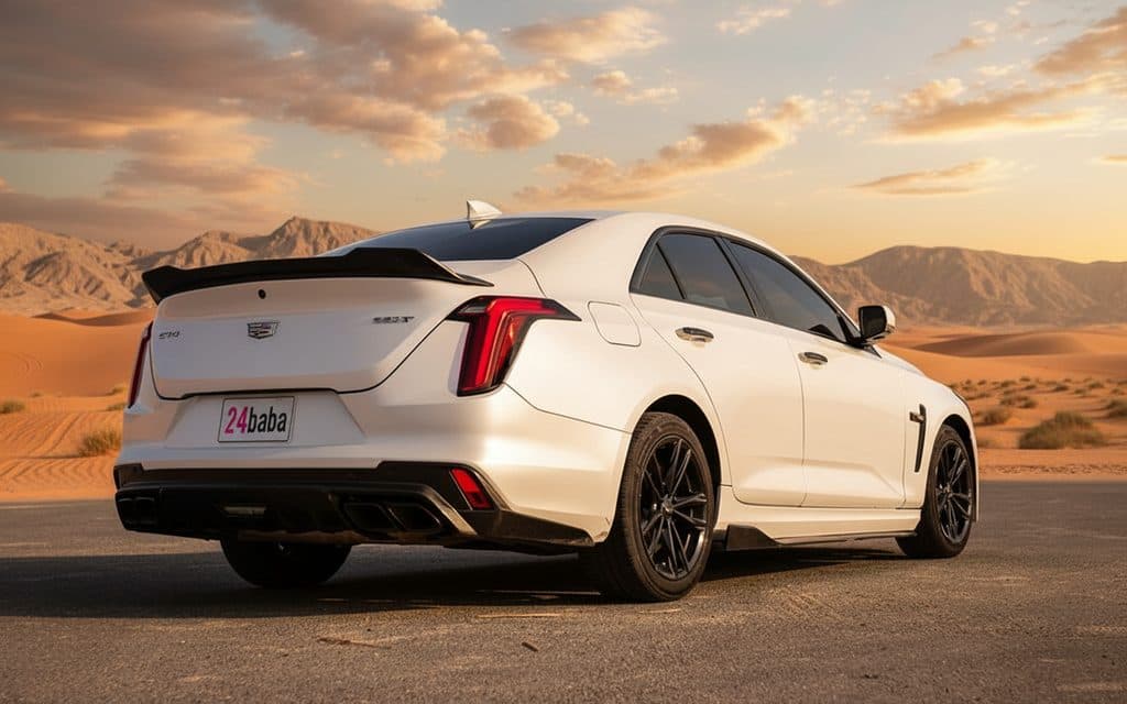 Cadillac Ct4 2020 White rear view showing taillights – rental in Dubai