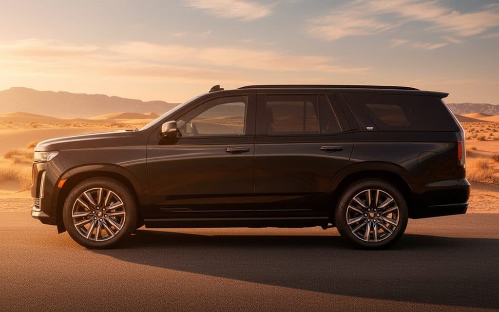 Cadillac Escalade 2023 Black side profile – rental in Dubai