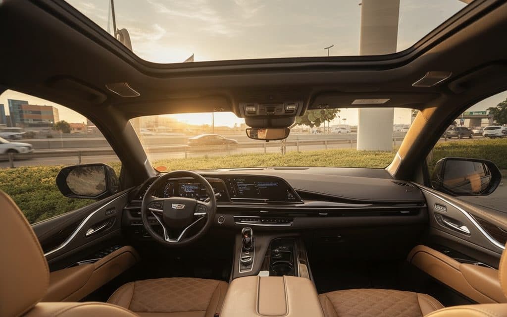 Cadillac Escalade 2024 interior view showing trim – rental in Dubai