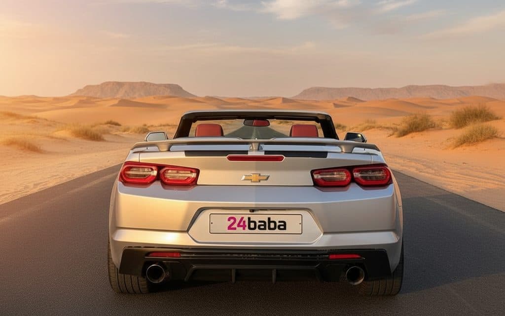 Chevrolet Camaro 2020 Silver rear view showing taillights – rental in Dubai