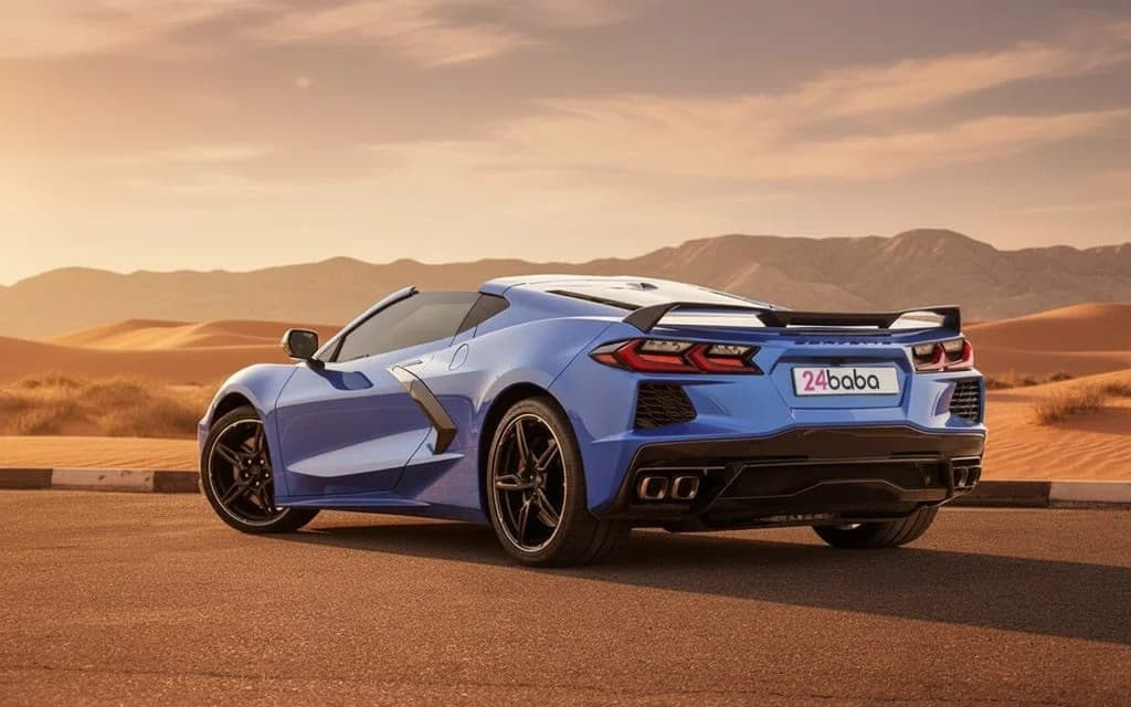 Chevrolet Corvette 2020 Blue rear view showing taillights – rental in Dubai