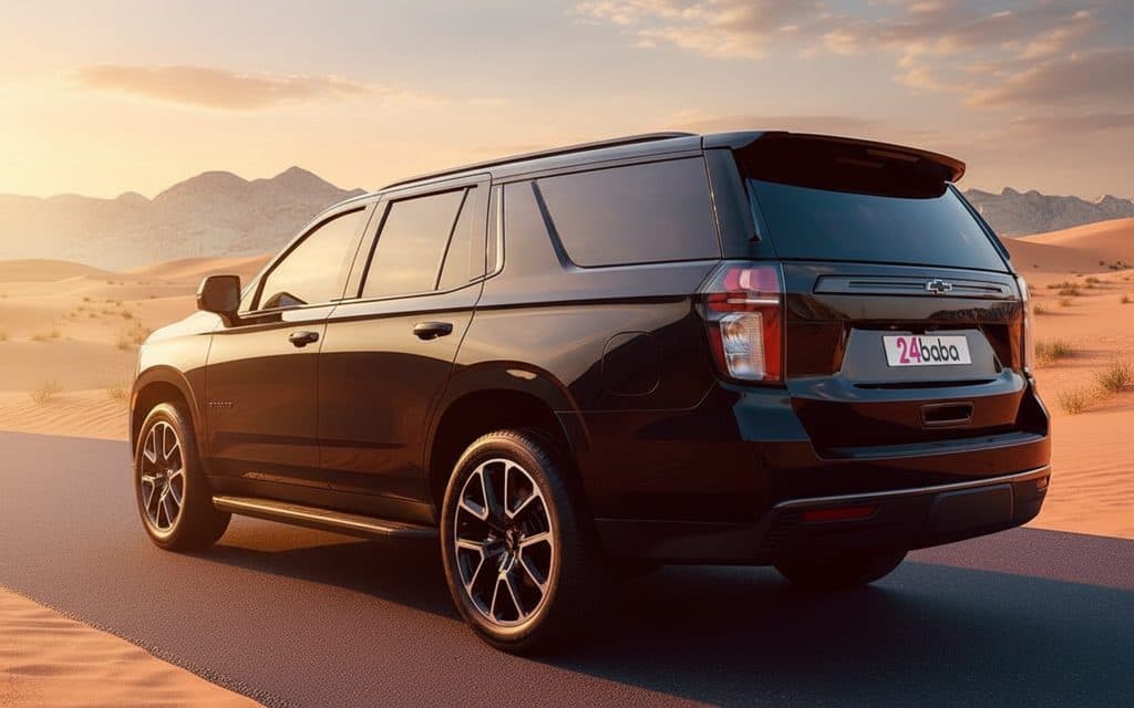 Chevrolet Tahoe 2024 Black rear view showing taillights – rental in Dubai