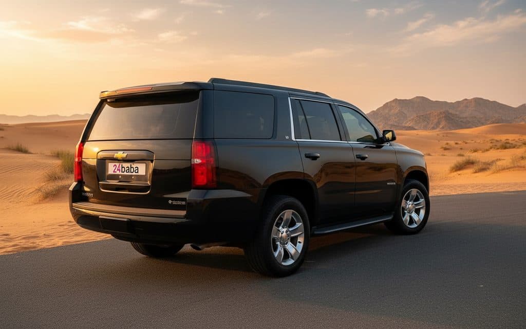 Chevrolet Tahoe 2025 Black rear view showing taillights – rental in Dubai