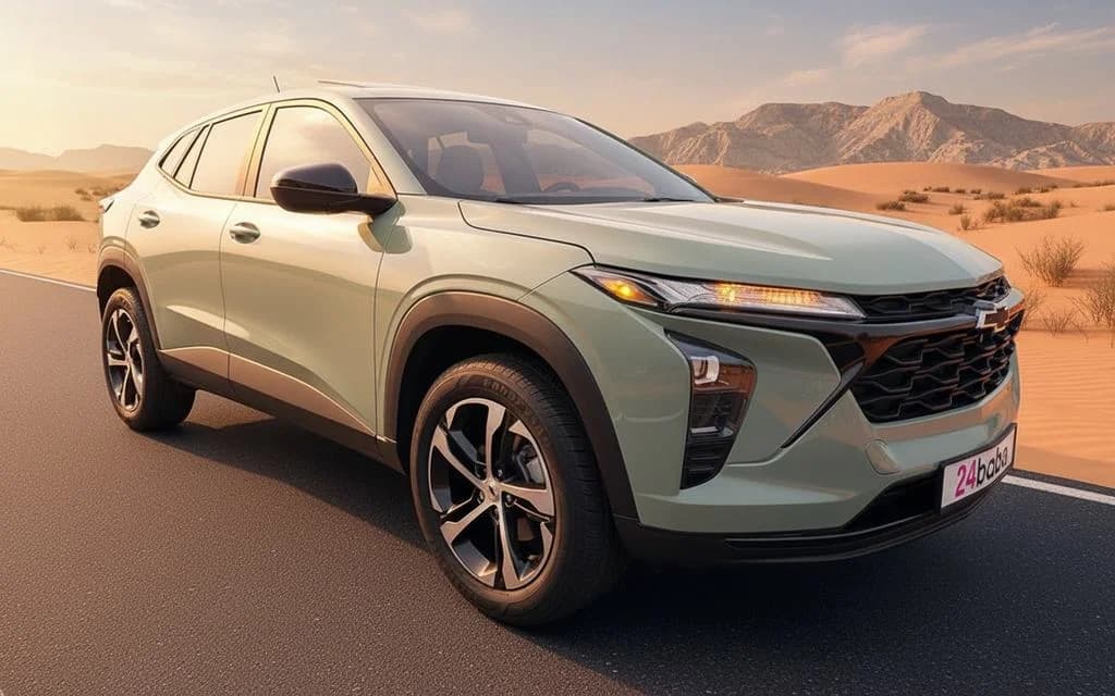 Chevrolet Trax 2025 Green front view with headlights – rental in Dubai