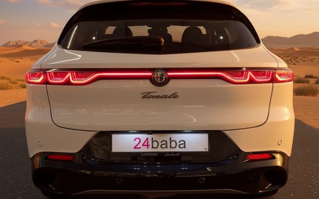 AlfaRomeo Tonale 2024 White rear view showing taillights – rental in Dubai