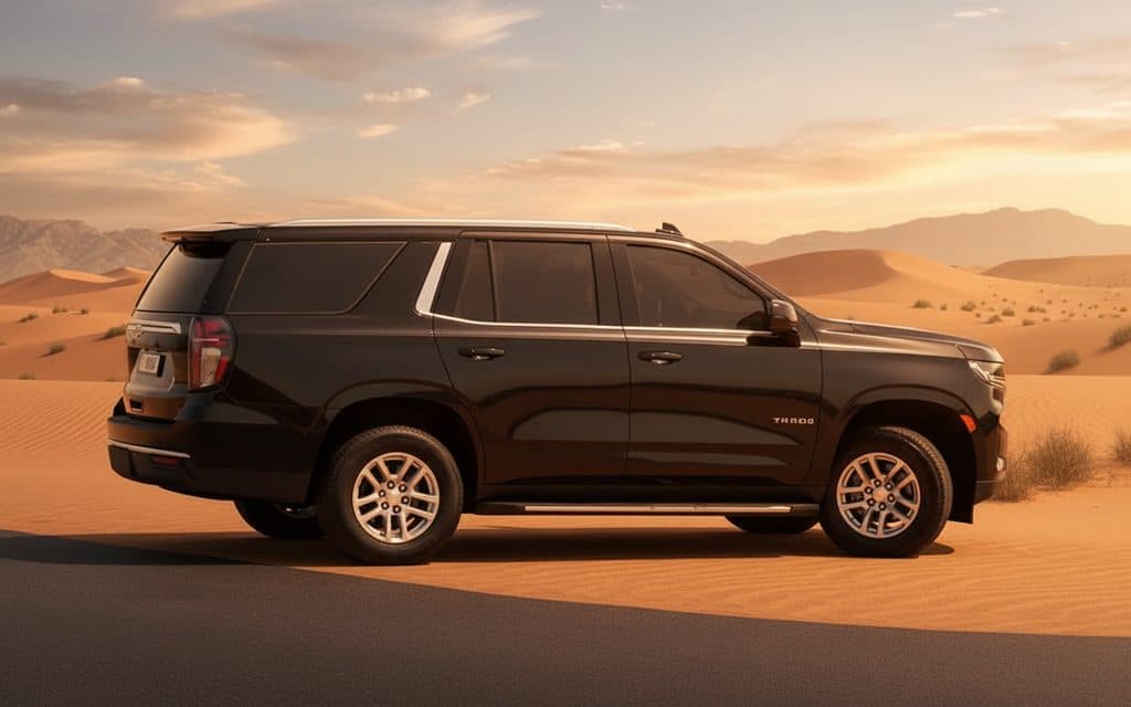 Chevrolet Tahoe 2021 Black side profile – rental in Dubai