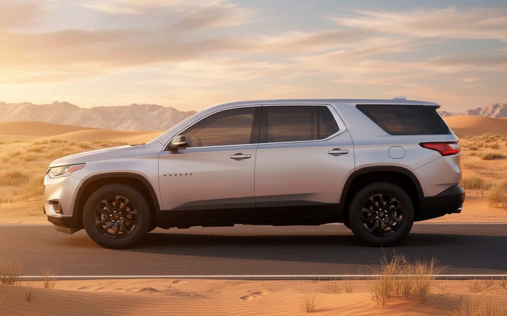 Chevrolet Traverse 2020 Silver side profile – rental in Dubai