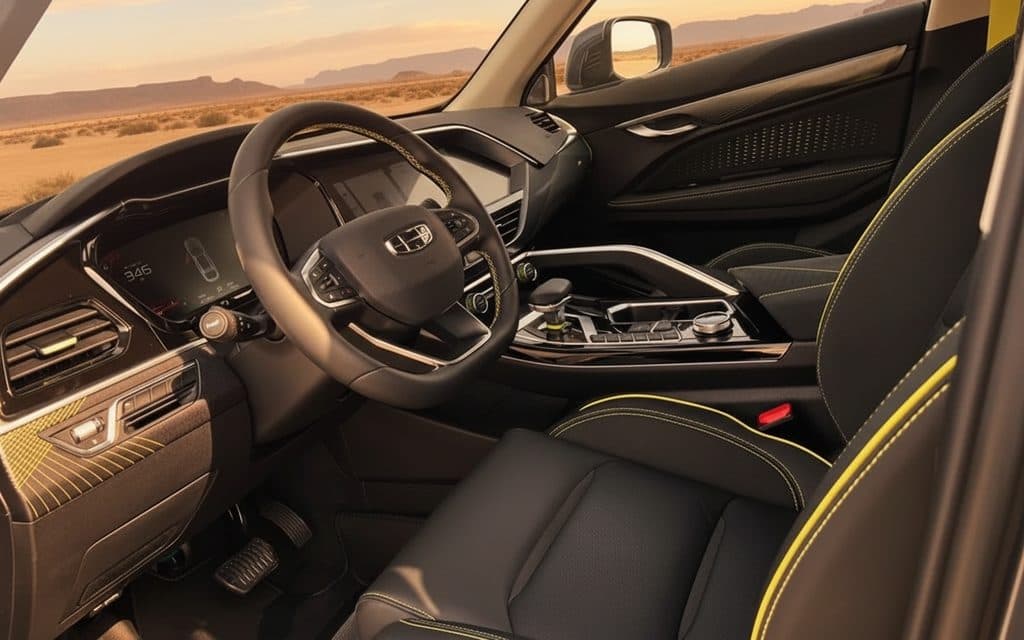 Geely Tugella 2025 interior view showing trim – rental in Dubai