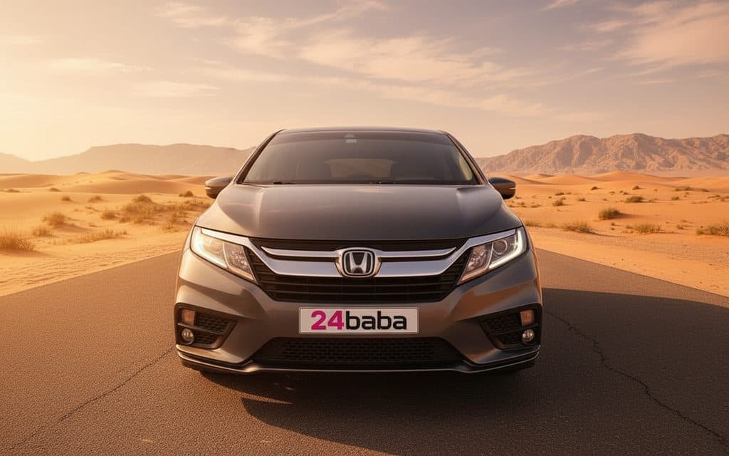 Honda Odyssey 2020 Grey front view with headlights – rental in Dubai