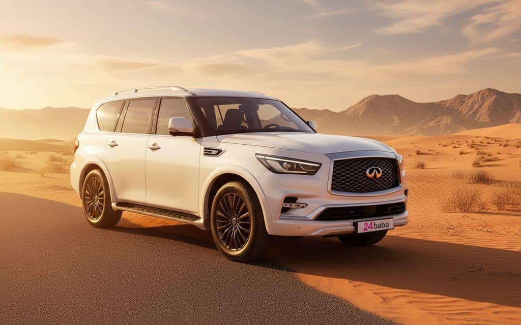 Infiniti Qx80 2024 White cover image – rental in Dubai