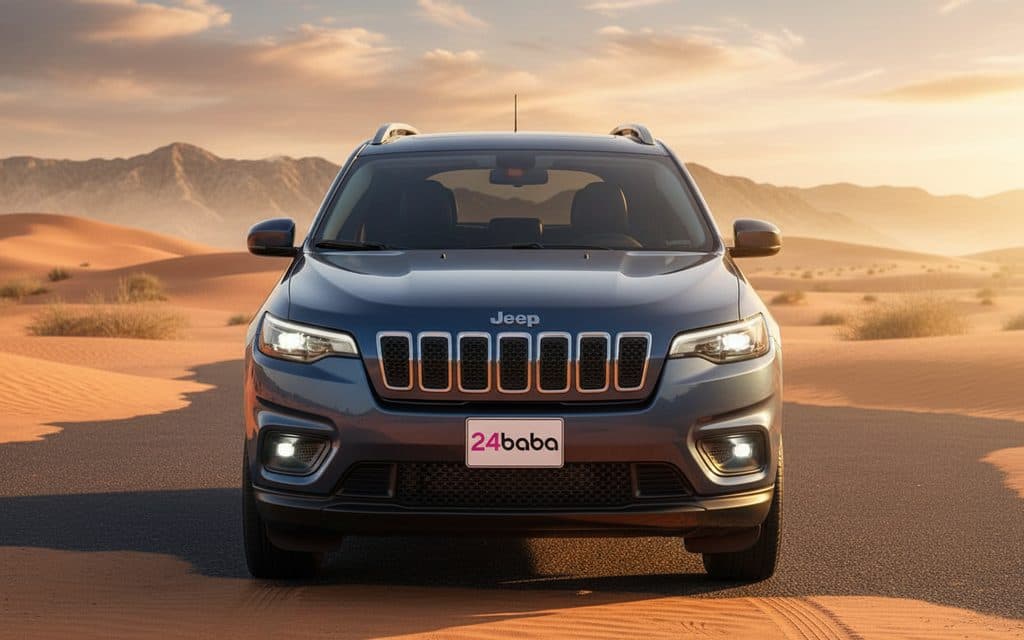 Jeep Cherokee 2025 Blue front view with headlights – rental in Dubai