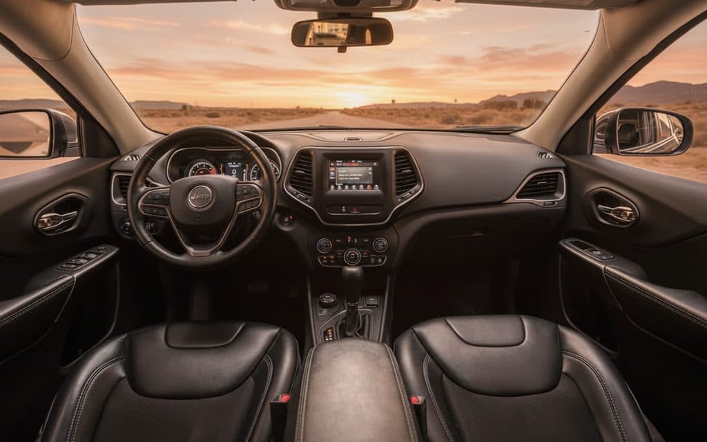 Jeep Cherokee 2025 interior view showing trim – rental in Dubai