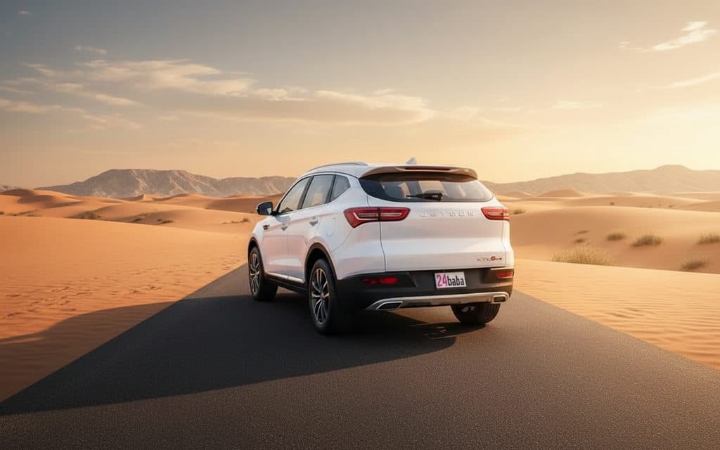 Jetour X70 2023 White rear view showing taillights – rental in Dubai