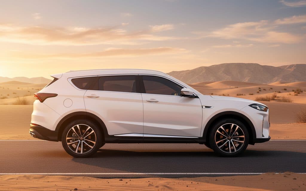 Jetour X70 2024 White side profile – rental in Dubai