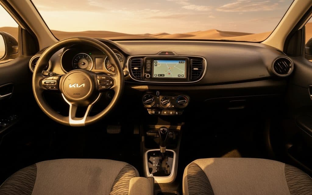 Kia Pegas 2022 interior view showing trim – rental in Dubai