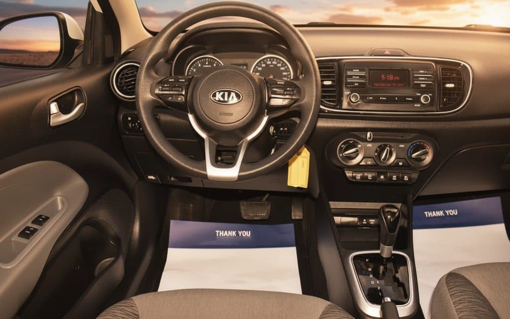 Kia Pegas 2021 interior view showing trim – rental in Dubai