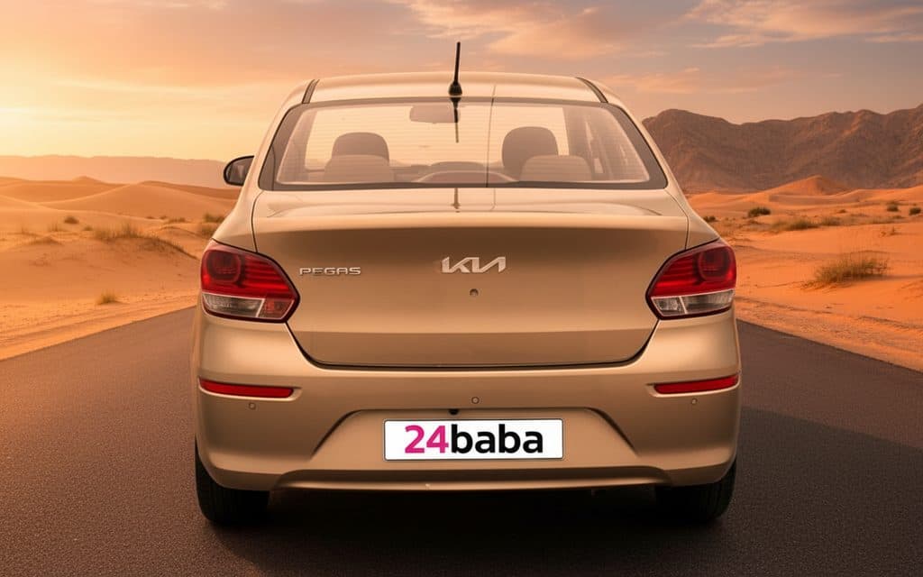 Kia Pegas 2021 Gold rear view showing taillights – rental in Dubai
