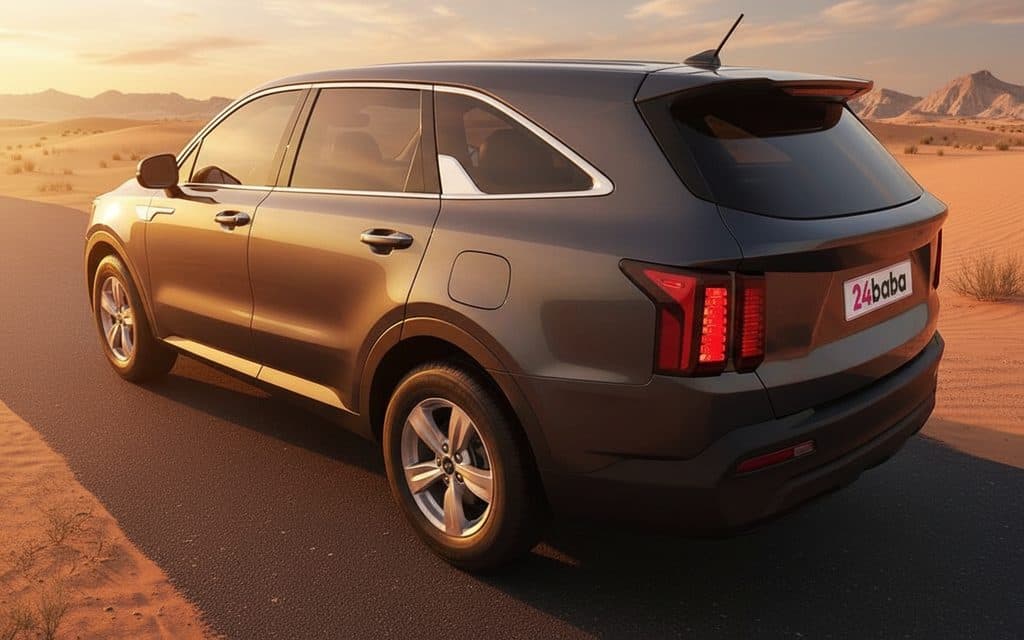 Kia Sorento 2022 Dark Gray rear view showing taillights – rental in Dubai