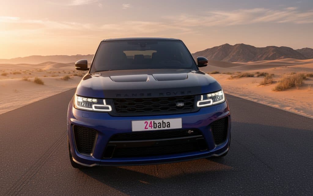 LandRover RangeRoverSport 2021 Blue front view with headlights – rental in Dubai