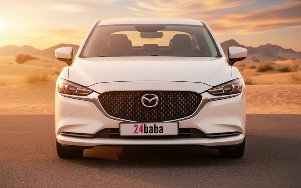 Mazda 6 2024 White front view with headlights – rental in Dubai