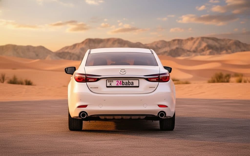 Mazda 6 2024 White rear view showing taillights – rental in Dubai