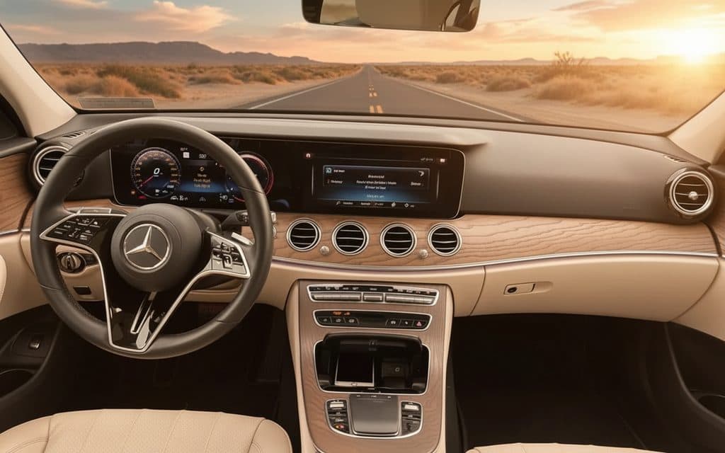 Mercedes E350 2021 interior view showing trim – rental in Dubai