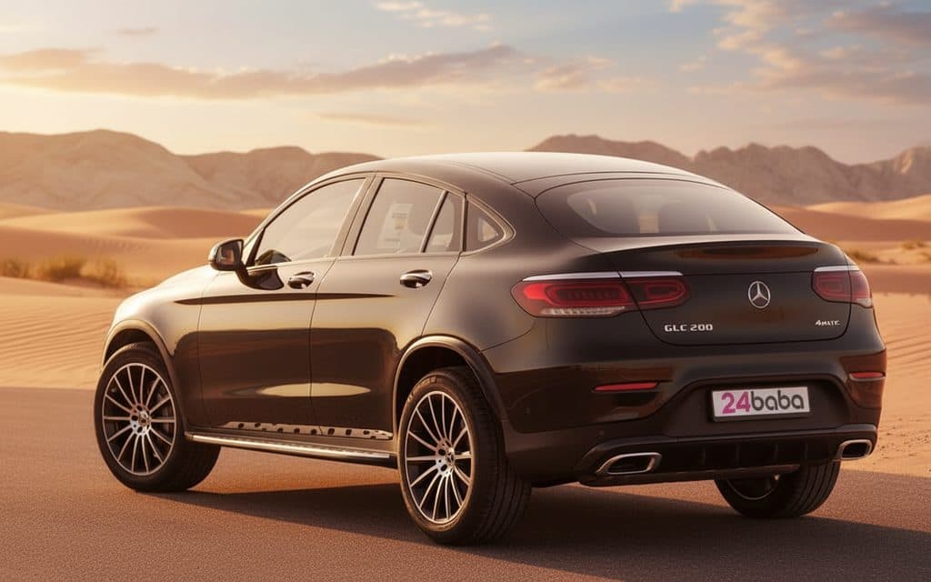 Mercedes Glc200 2022 Black rear view showing taillights – rental in Dubai