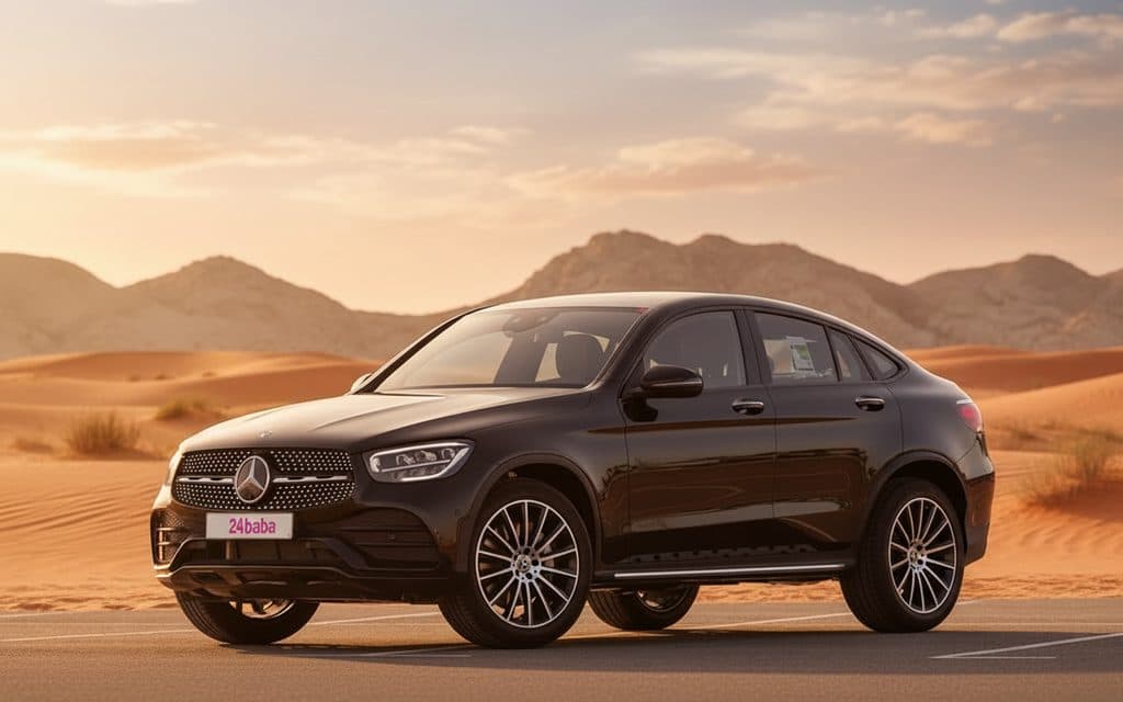 Mercedes Glc200 2022 Black side profile – rental in Dubai