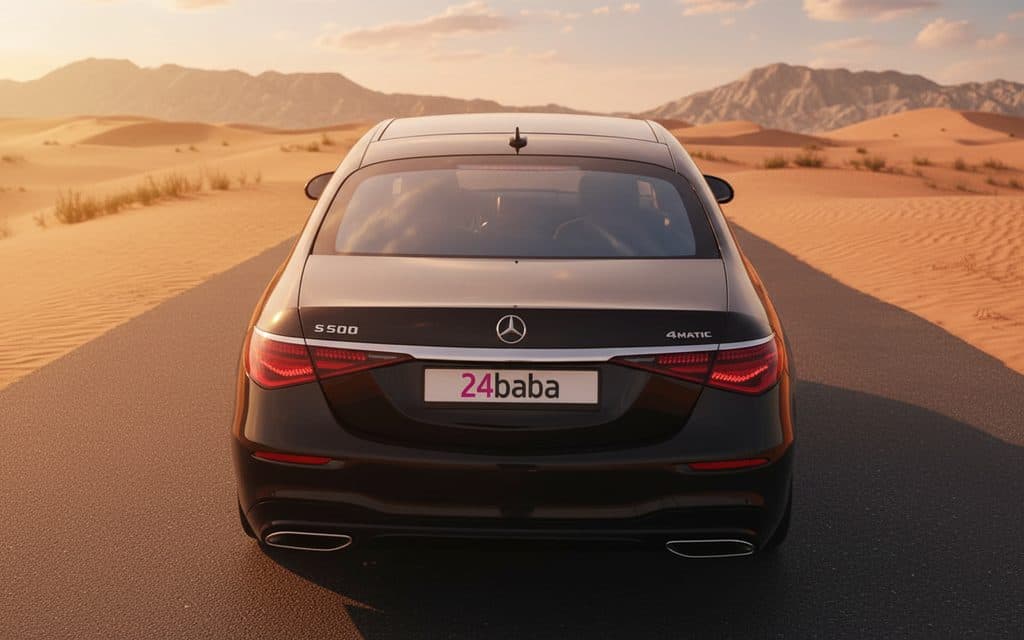 Mercedes S500 2021 Black rear view showing taillights – rental in Dubai