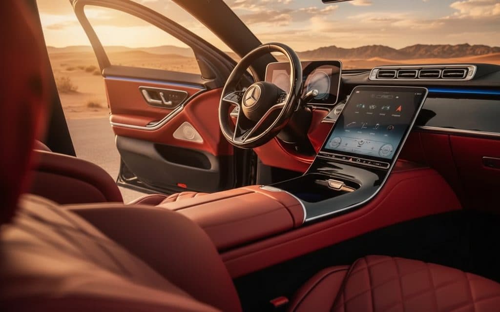 Mercedes S500 2022 interior view showing trim – rental in Dubai