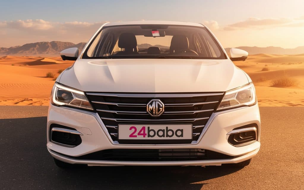 Mg 5 2023 White front view with headlights – rental in Dubai