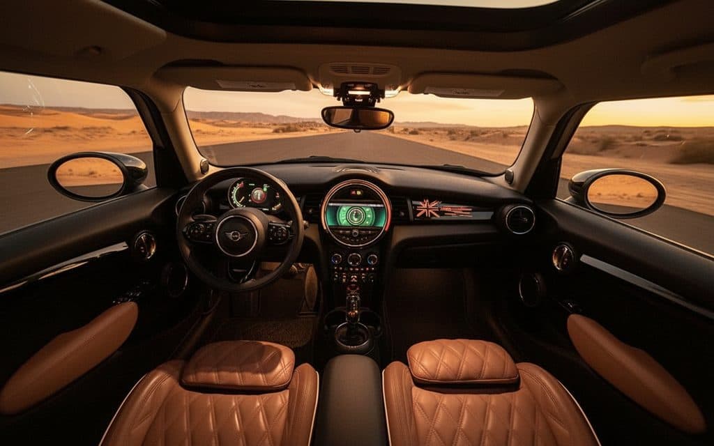 Mini Cooper 2025 interior view showing trim – rental in Dubai