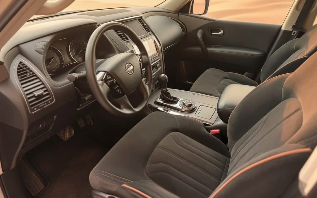 Nissan Patrol 2024 interior view showing trim – rental in Dubai