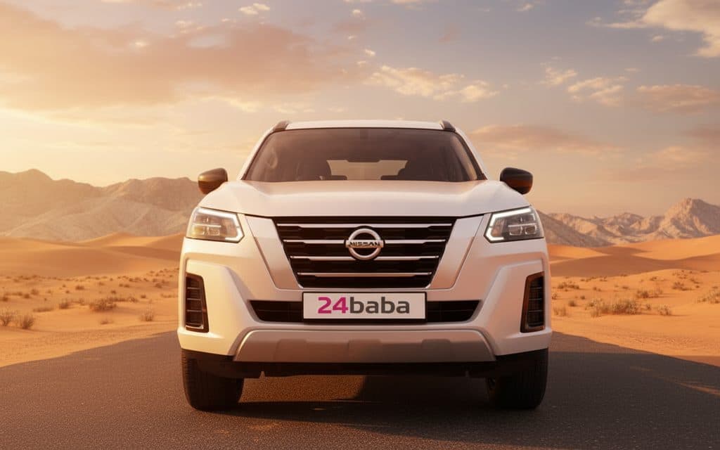 Nissan X Terra 2024 White front view with headlights – rental in Dubai