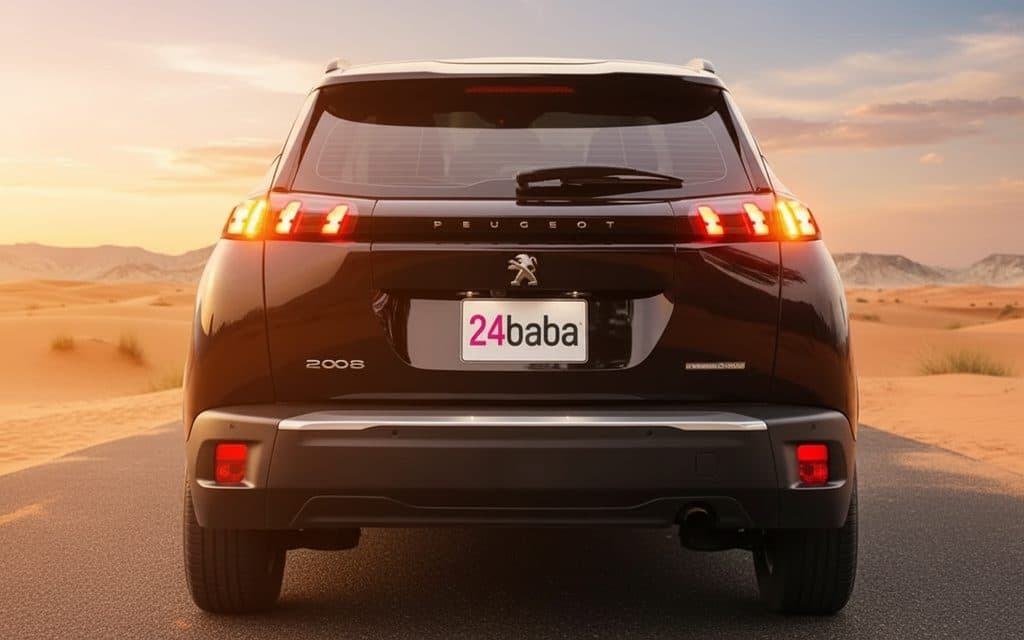 Peugeot 2008 2023 Black rear view showing taillights – rental in Dubai