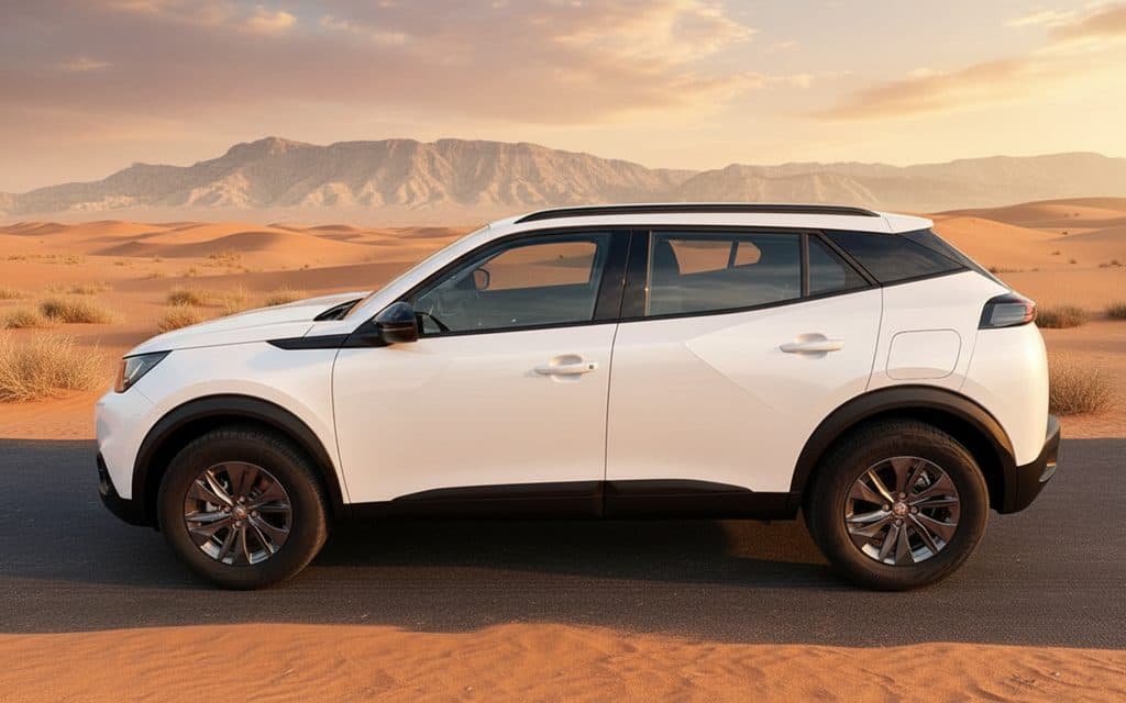 Peugeot 2008 2023 White side profile – rental in Dubai