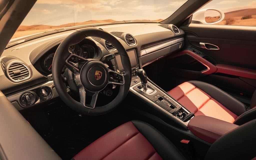 Porsche Boxster 2022 interior view showing trim – rental in Dubai
