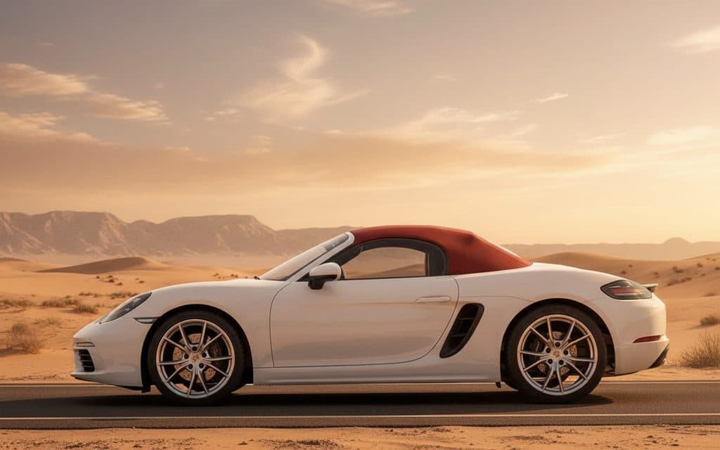 Porsche Boxster 2022 White side profile – rental in Dubai