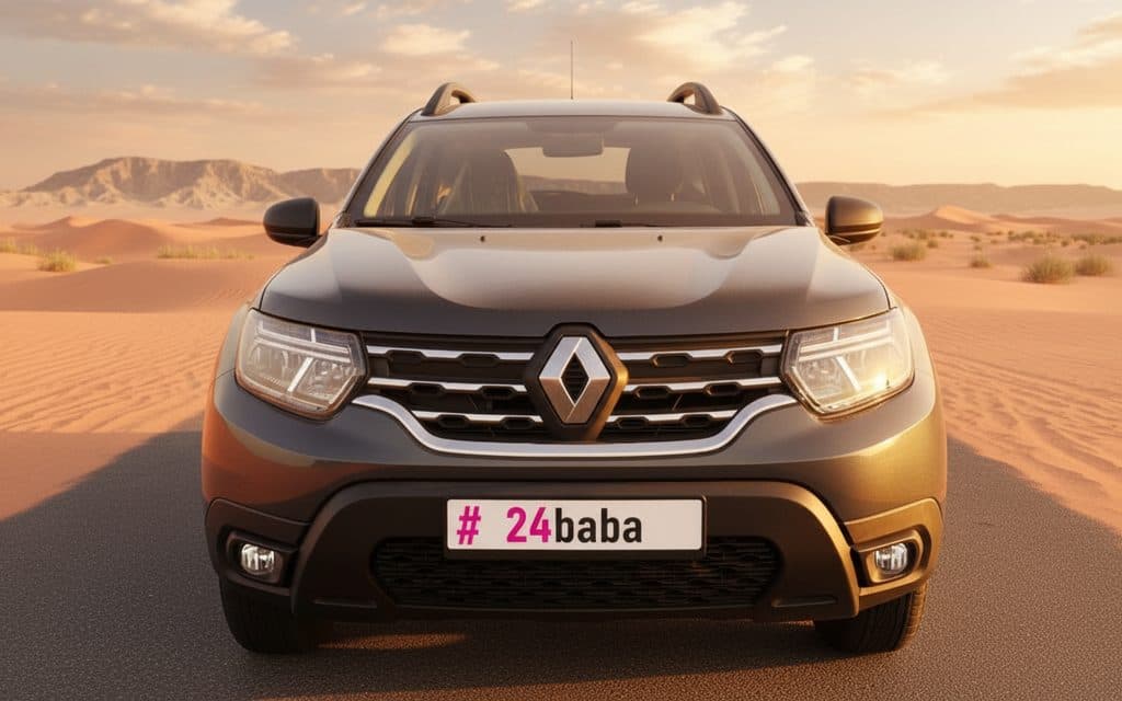 Renault Duster 2025 Grey front view with headlights – rental in Dubai