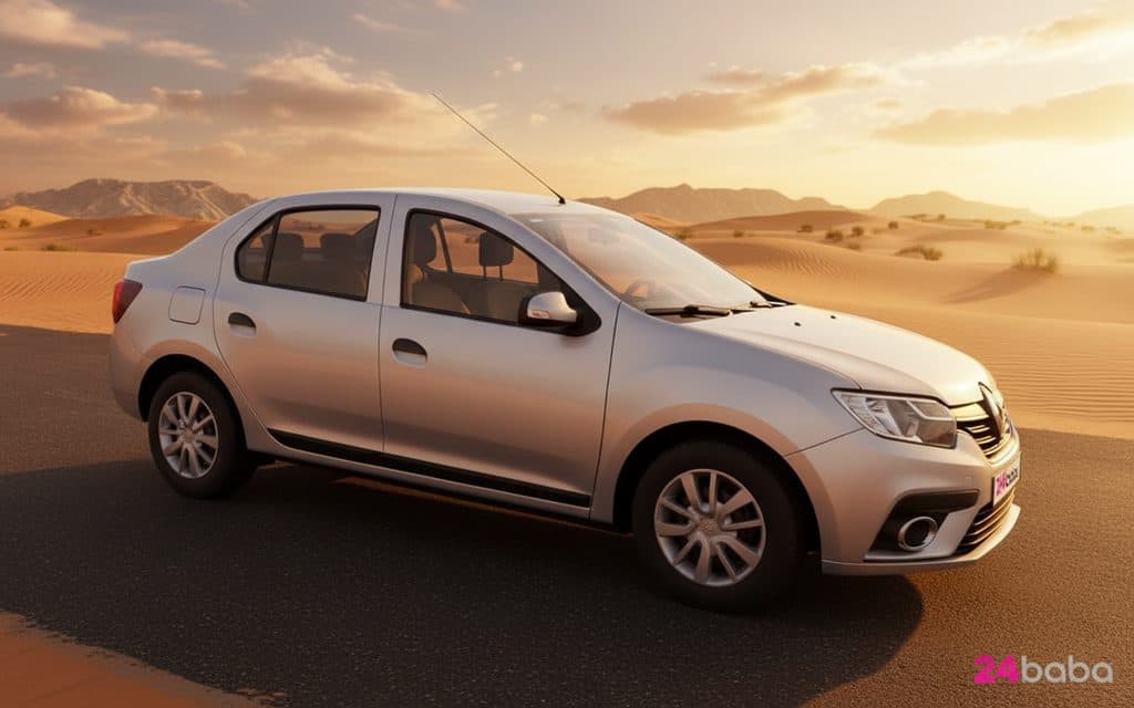 Renault Symbol 2021 Silver front view with headlights – rental in Dubai