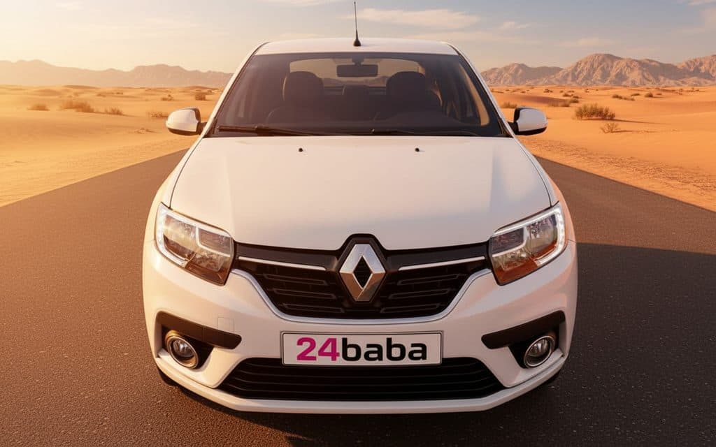 Renault Symbol 2022 White front view with headlights – rental in Dubai